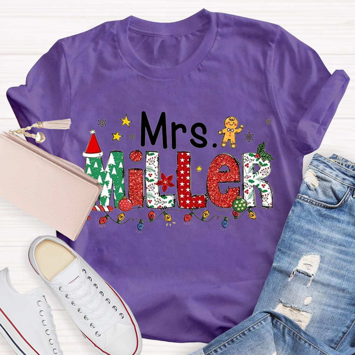 Personalized Name Christmas Teacher T-Shirt