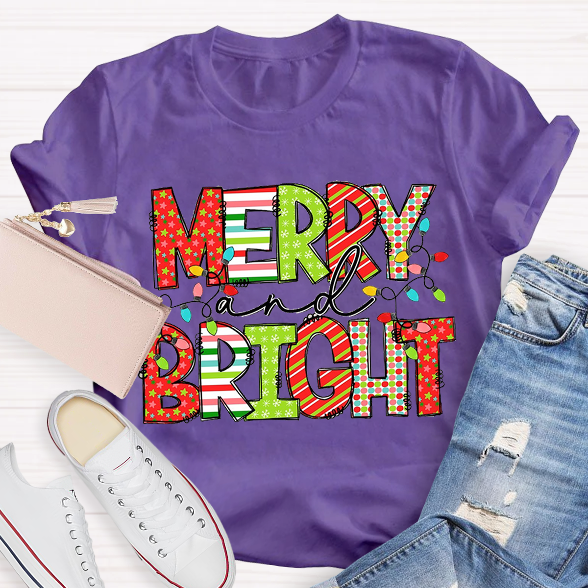 Merry And Bright Christmas Teacher T-Shirt