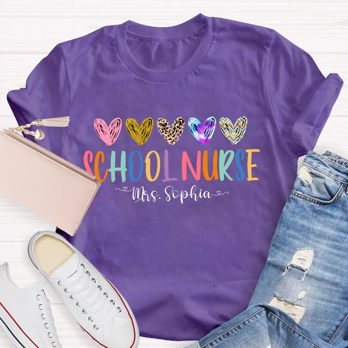 Personalized Name School Nurse  Teacher T-Shirt