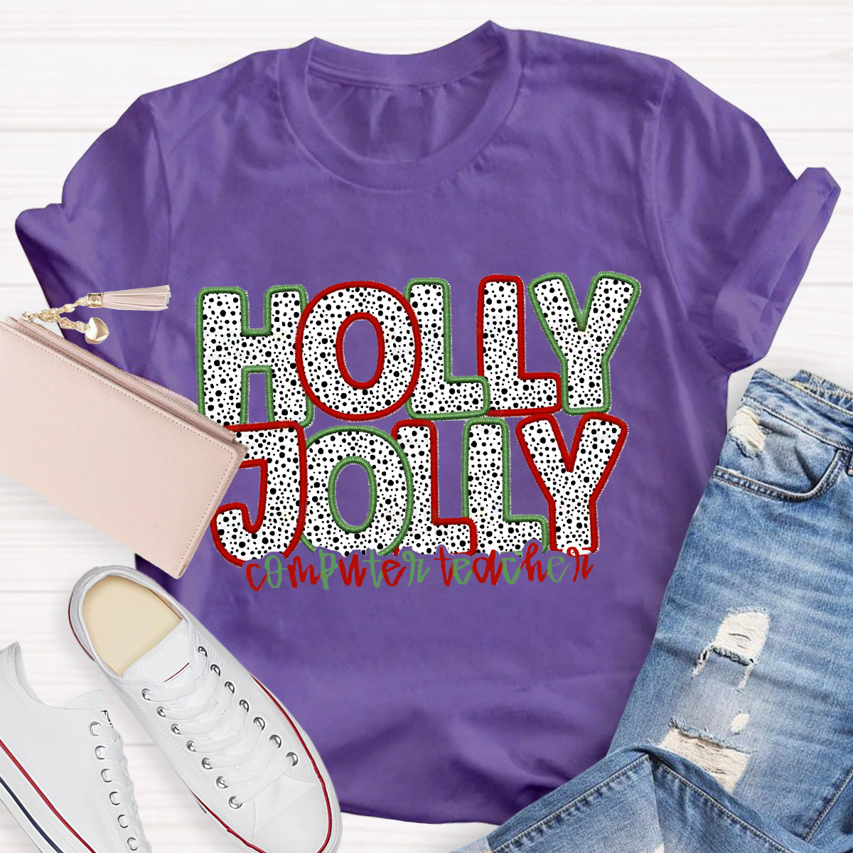 Personalized Subject Holly Jolly Teacher T-Shirt