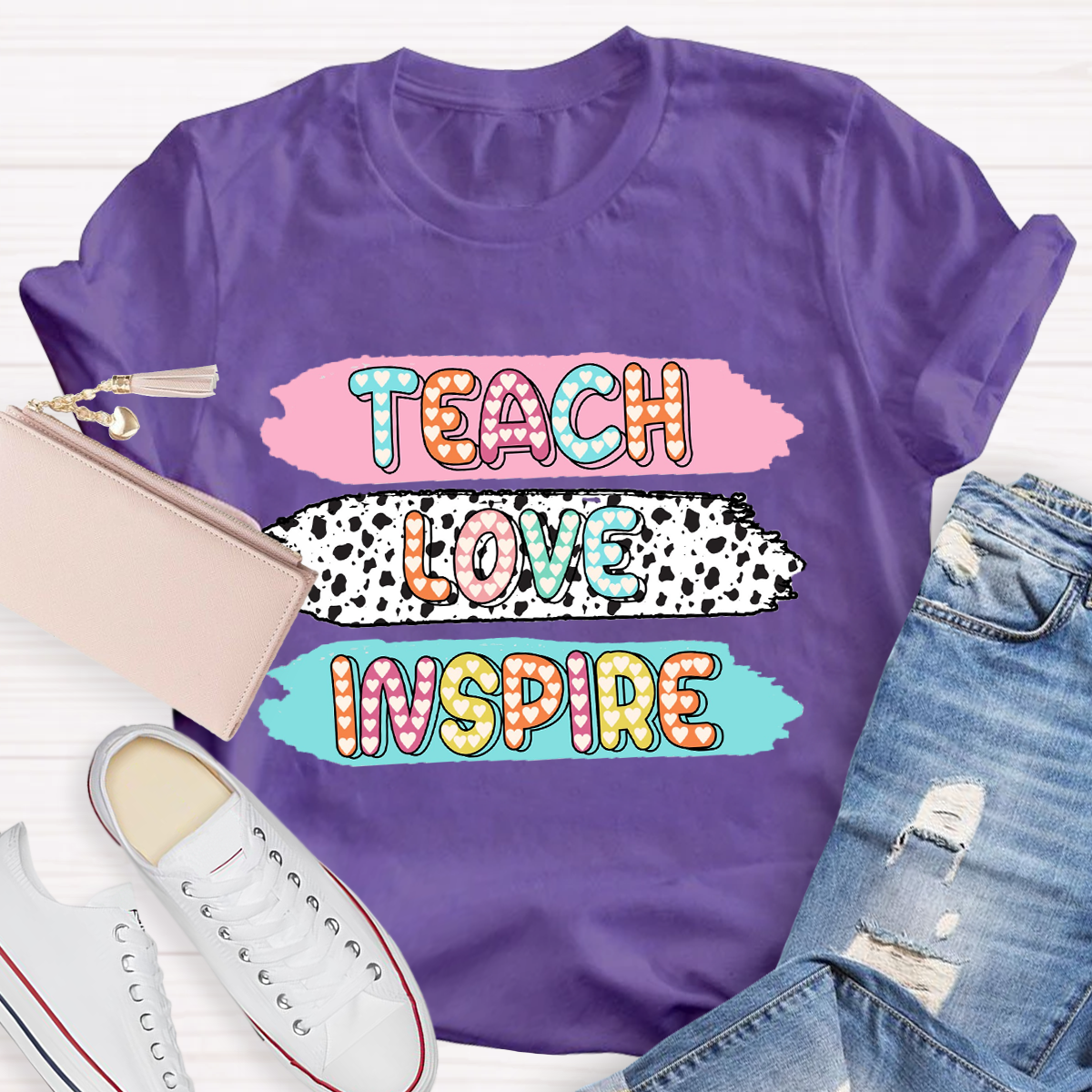 Teach Love Inspire Dot Light Teacher T-Shirt