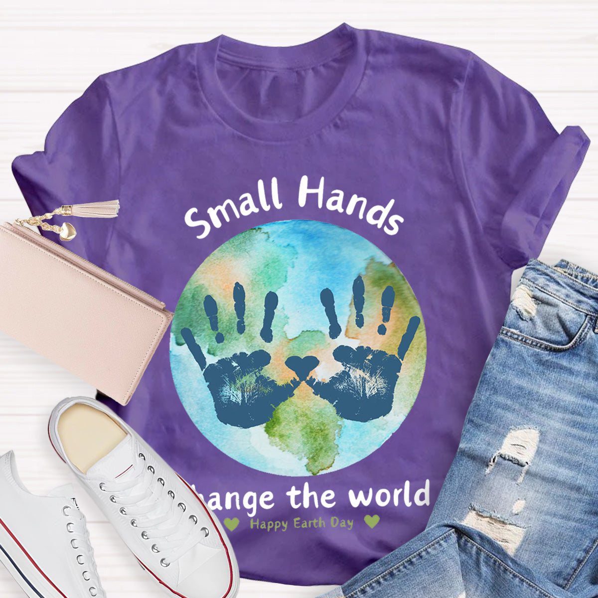 Earth Day Activity Handprint Small Hands Teacher T-Shirt