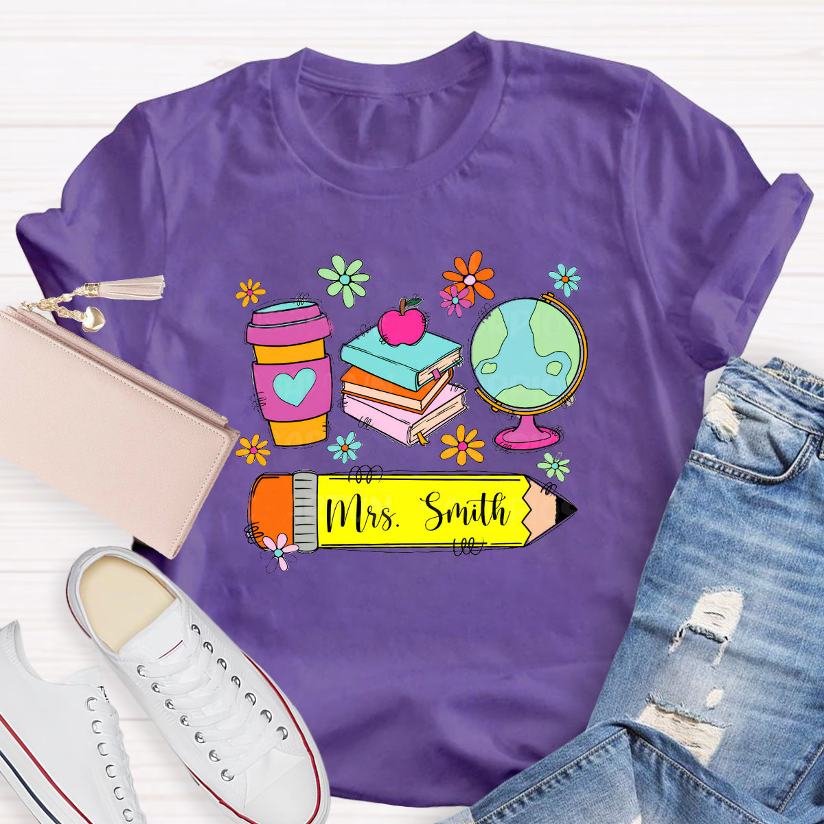 Personalized Teacher Name Coffee Books T-Shirt
