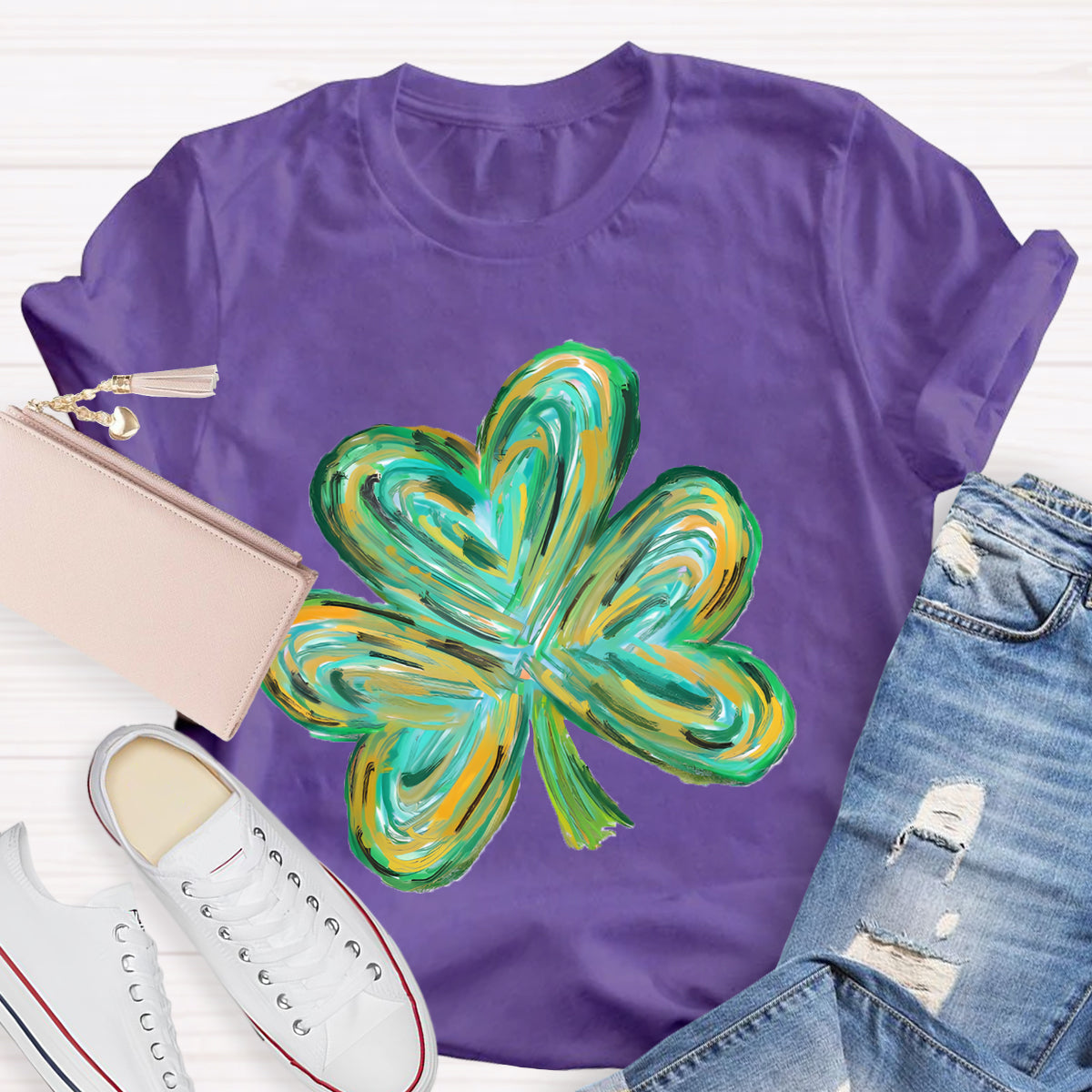 Colorful Clover St Patrick's Day Teacher T-Shirt