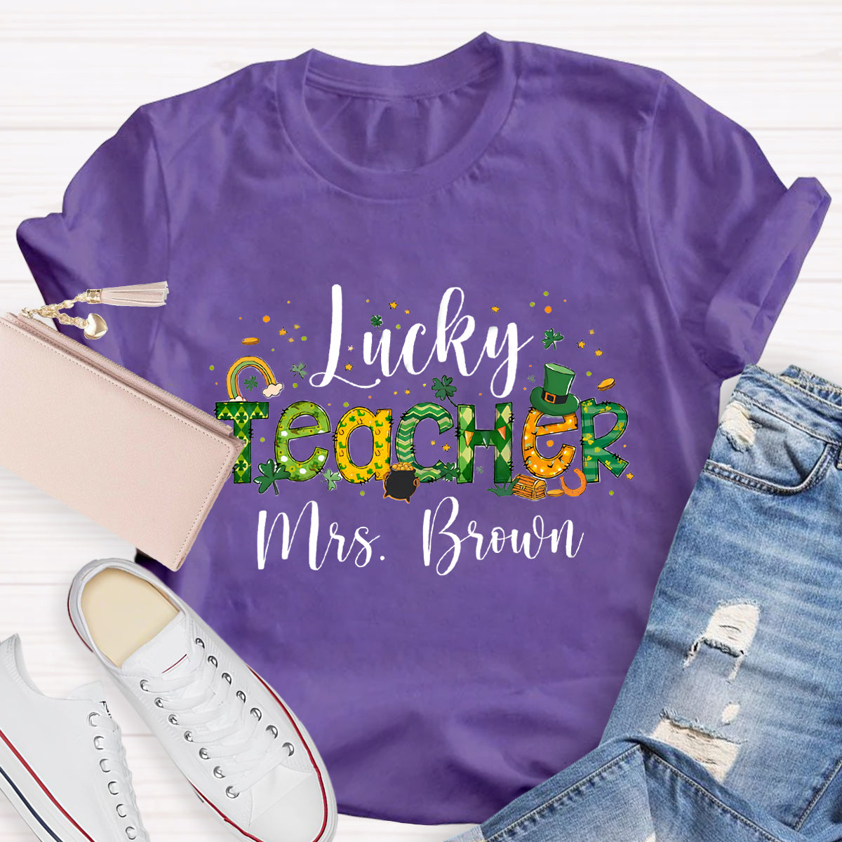 Personalized Lucky Teacher Name T-Shirt