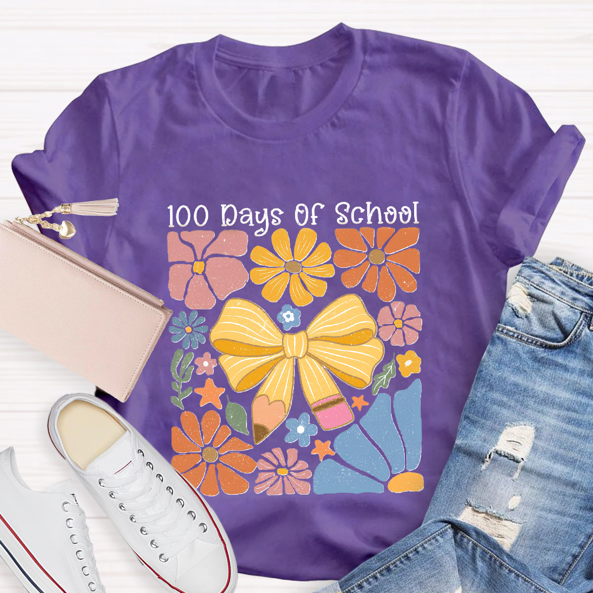 100 Days Of School Floral Teacher T-Shirt