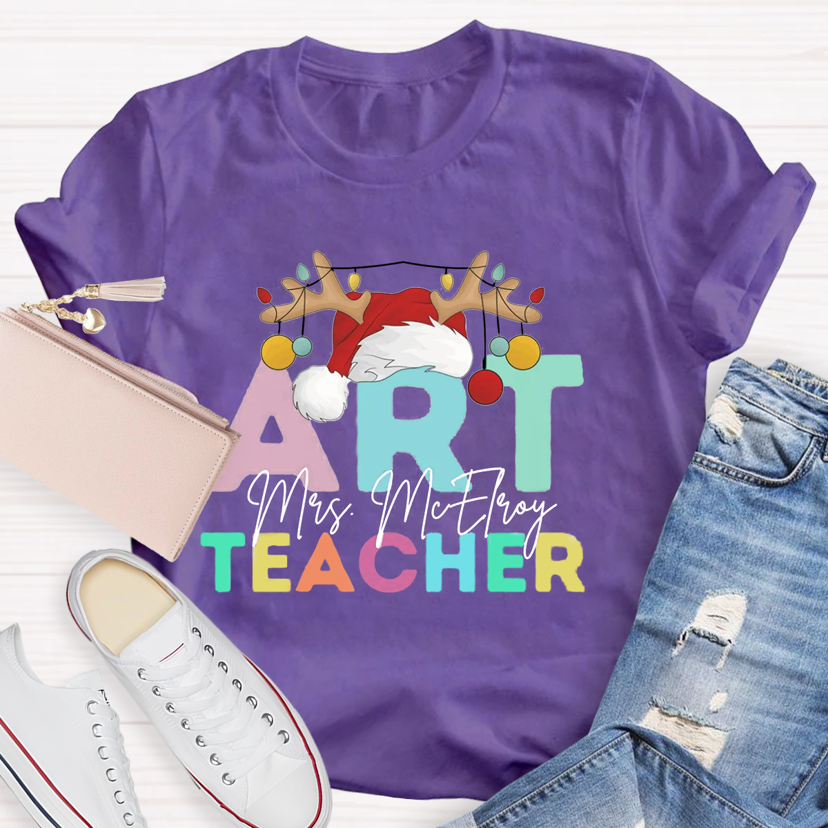 Personalized Name Art Teacher T-Shirt