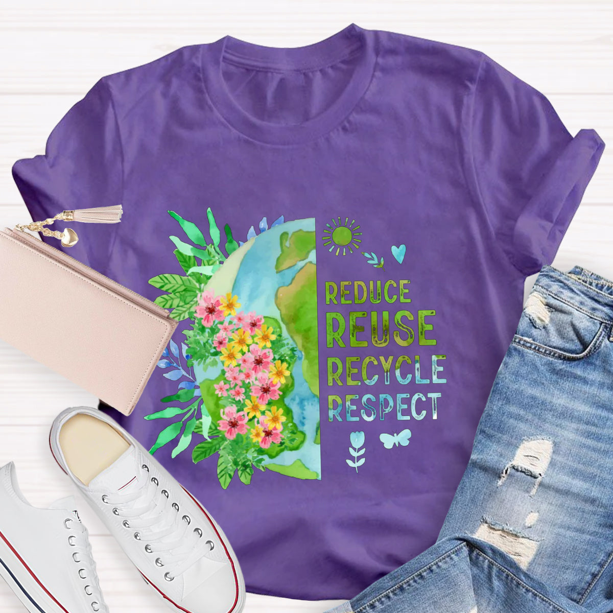Recycle Respect Flower Planet Earth Day T-Shirt