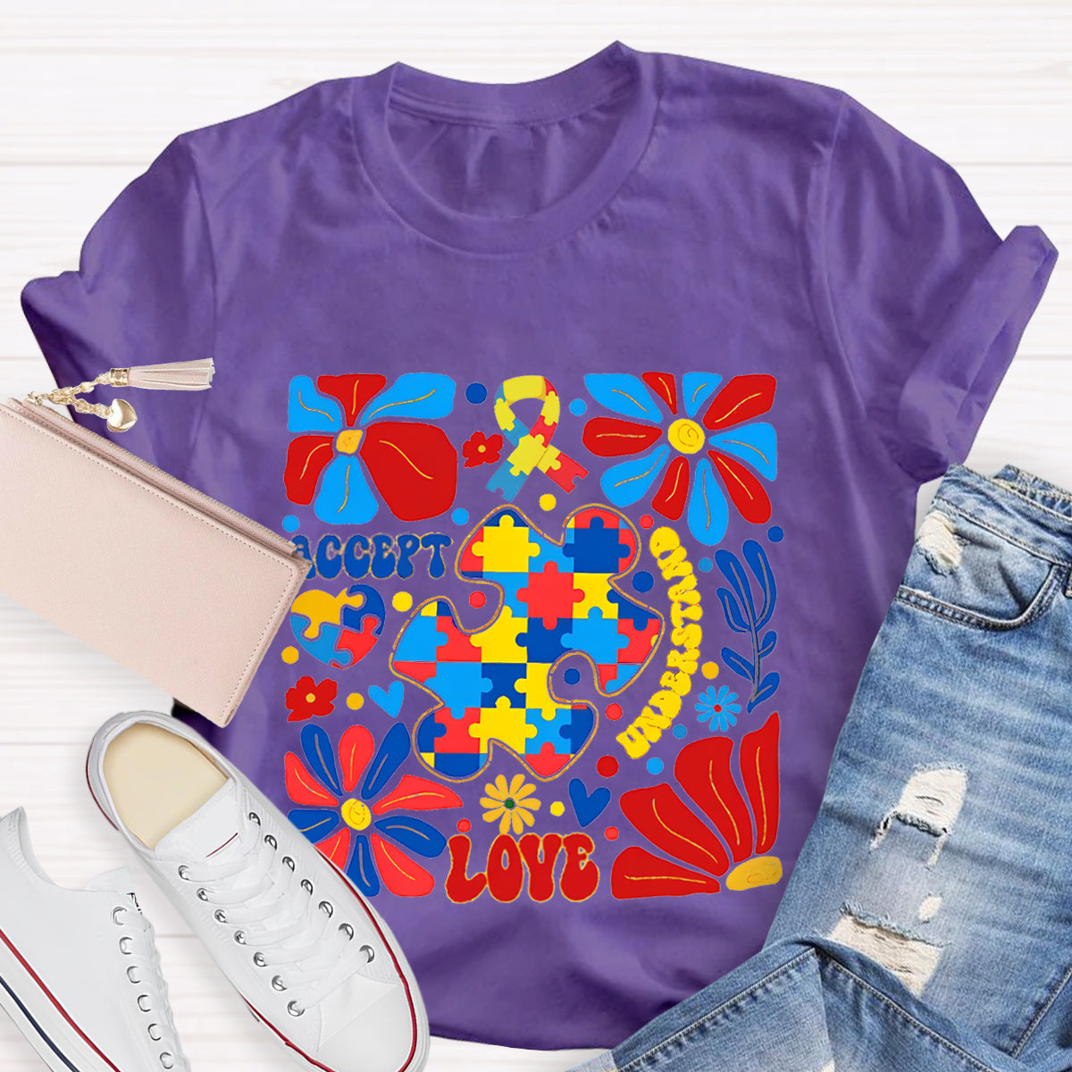 Accept Love Autism Floral T-Shirt