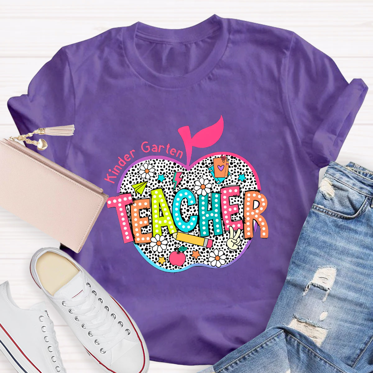 Personalized Neon Leopard Apple Grade Teacher T-Shirt