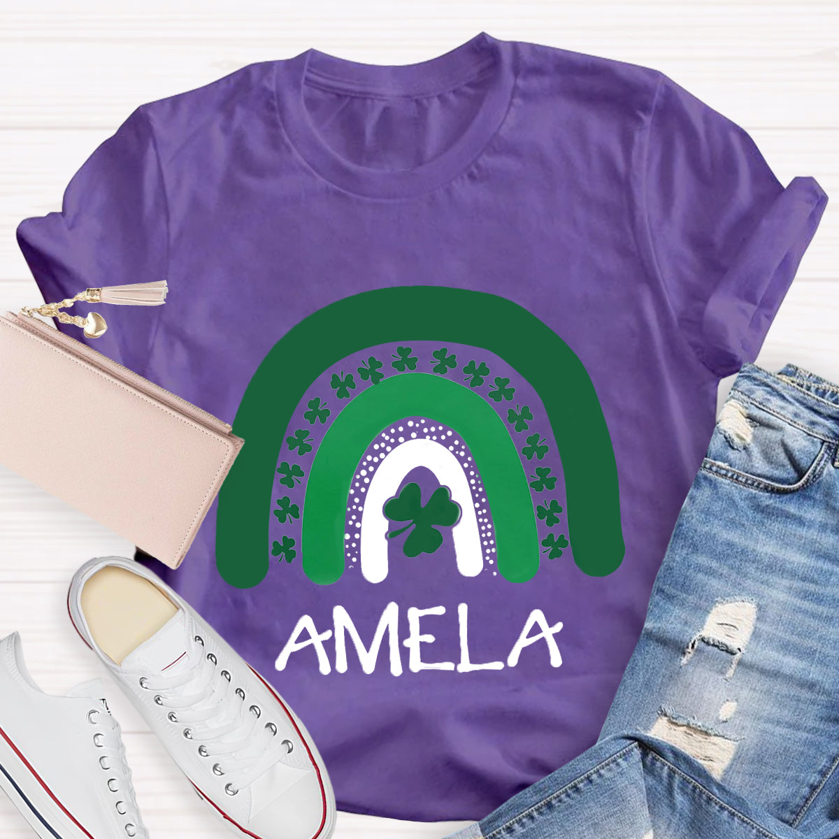 Personalized Name Green Rainbow St Patrick's Day T-Shirt