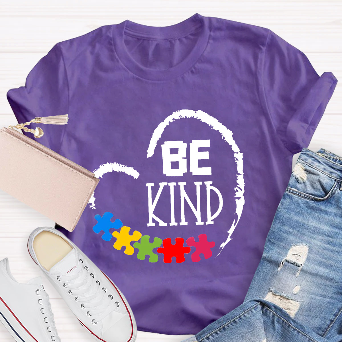 Be Kind Heart Puzzle Teacher T-Shirt