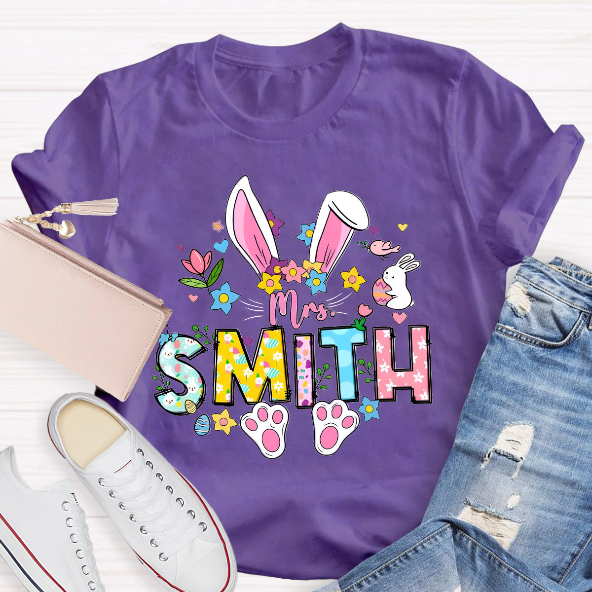 Personalized Easter Bunny Teacher T-Shirt