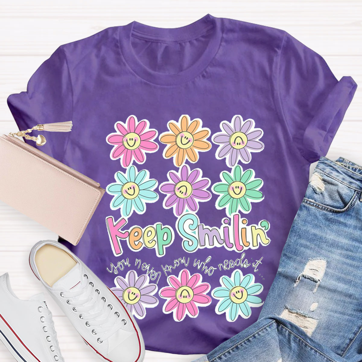 Cute Flower Face Teacher T-Shirt