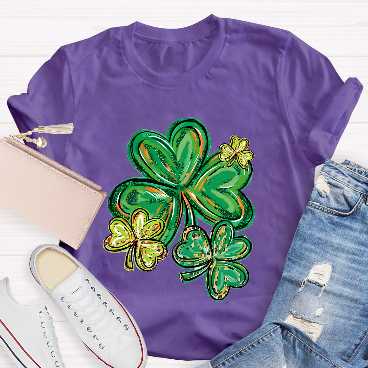 St Patrick's Day Clover Print Teacher T-Shirt