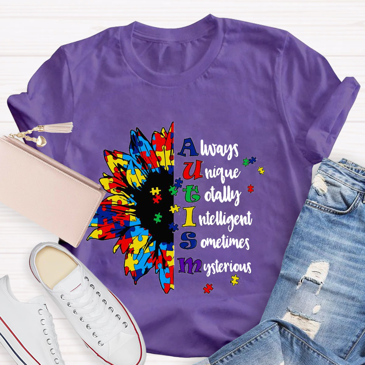 Always Unique Totally Intelligent Sometimes Mysterious Autism Sunflower T-Shirt