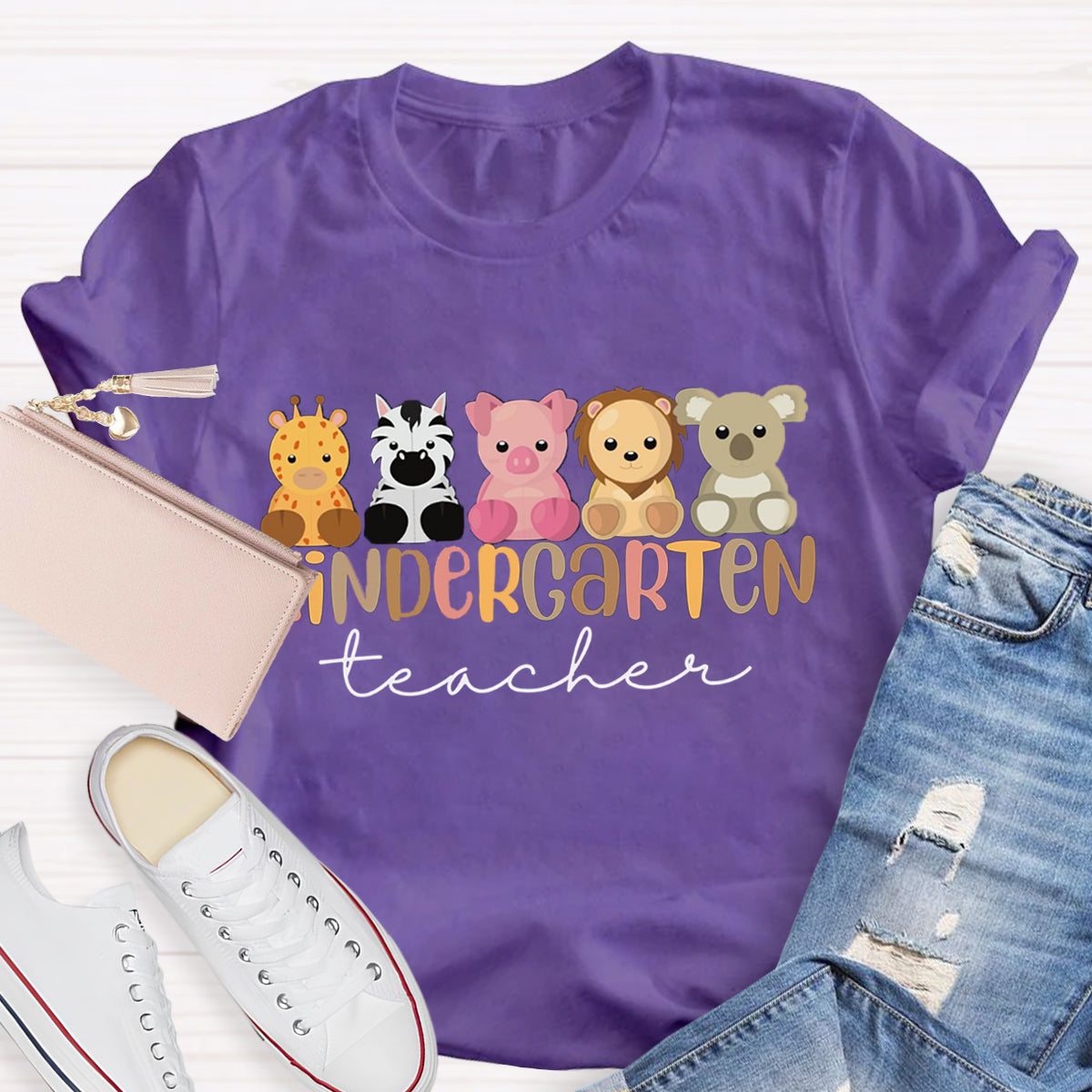 Personalized Grade Kindergarten Animal Teacher T-Shirt