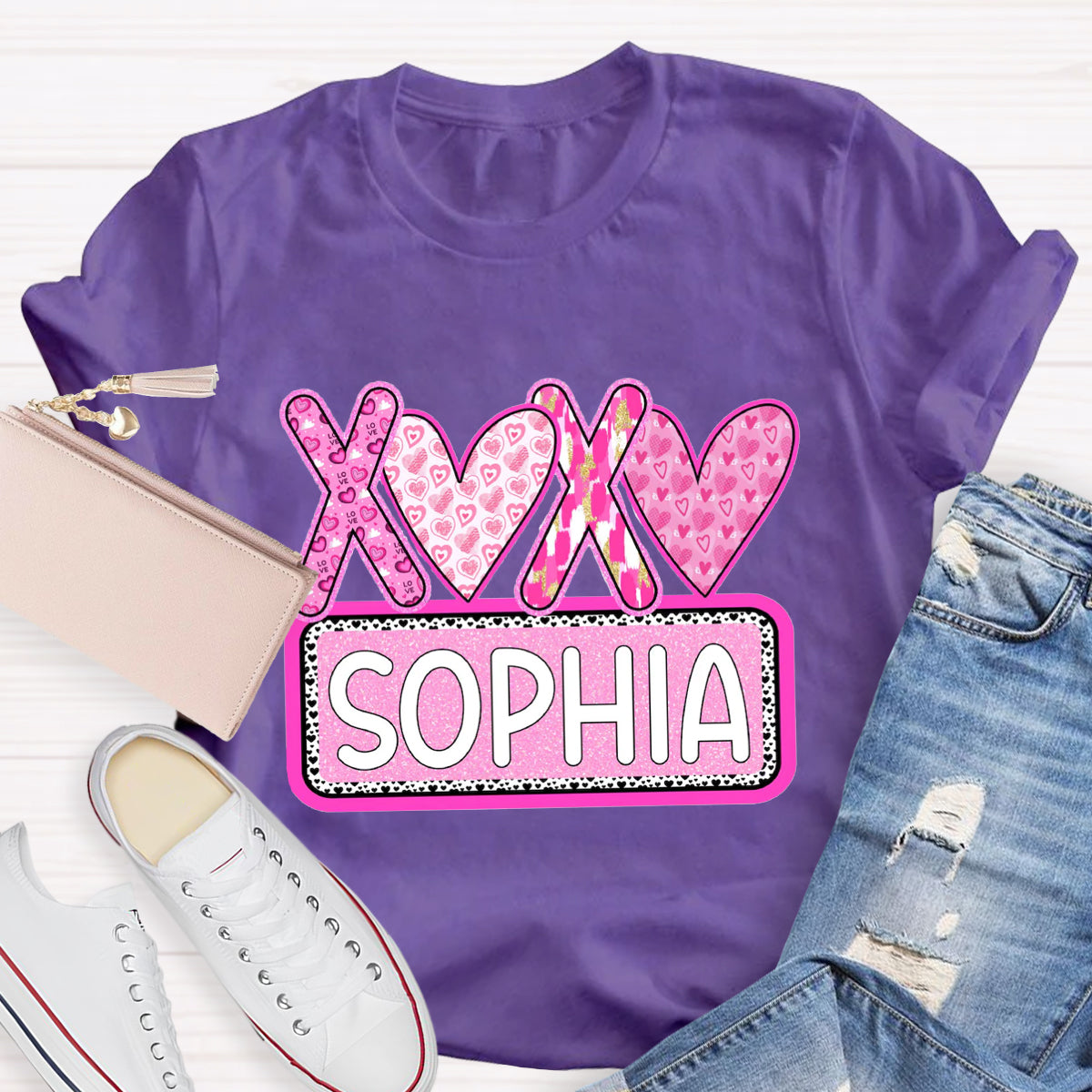 Personalized Name Pink Heart Sophia T-Shirt