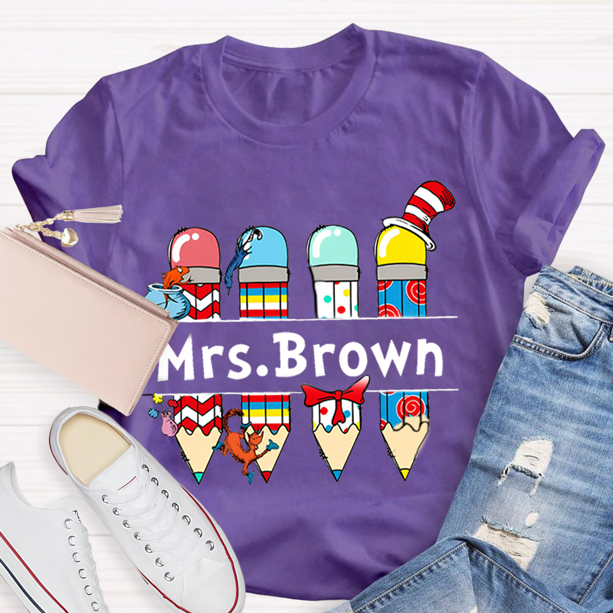 Personalized Name Reading Children Books Mrs. Brown T-Shirt