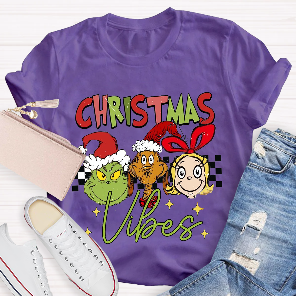 Christmas Vibes Cute Teacher T-Shirt