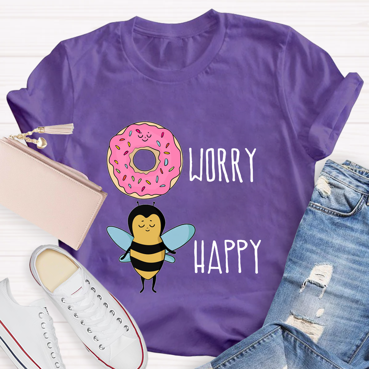 Donut Worry Bee Happy Funny T-Shirt