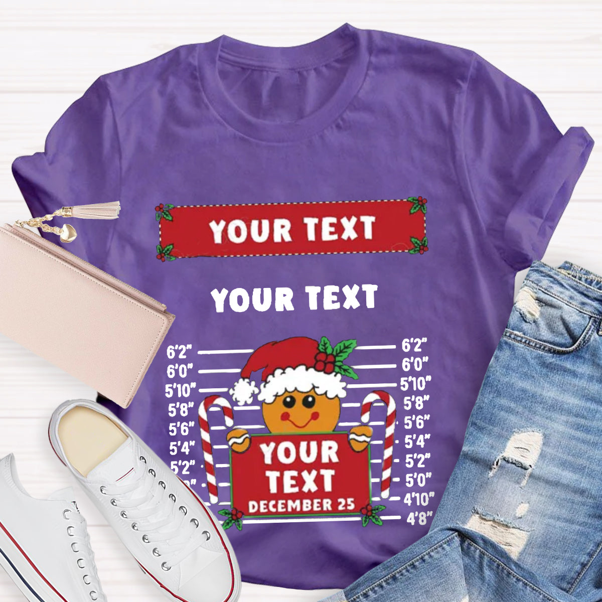 Personalized Text Funny Gingerbread Inmate Christmas Teacher T-Shirt