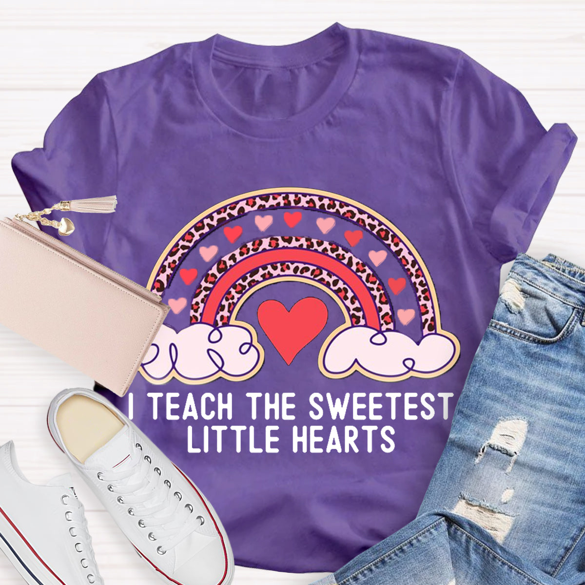 I Teach The Sweetest Little Hearts Rainbow Teacher Valentines Day T-Shirt