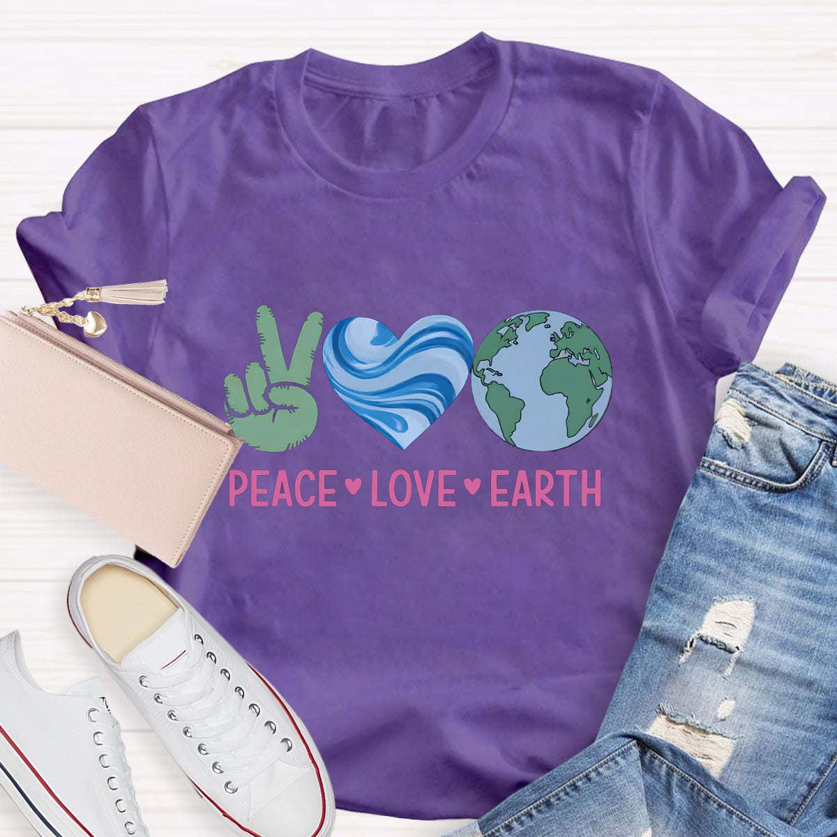 Peach Love Earth Teacher T-Shirt