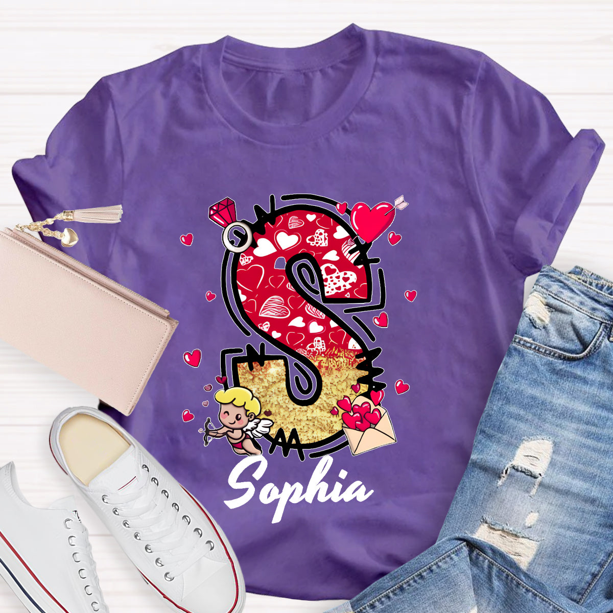 Personalized Name Valentine Day Alphabet T-Shirt