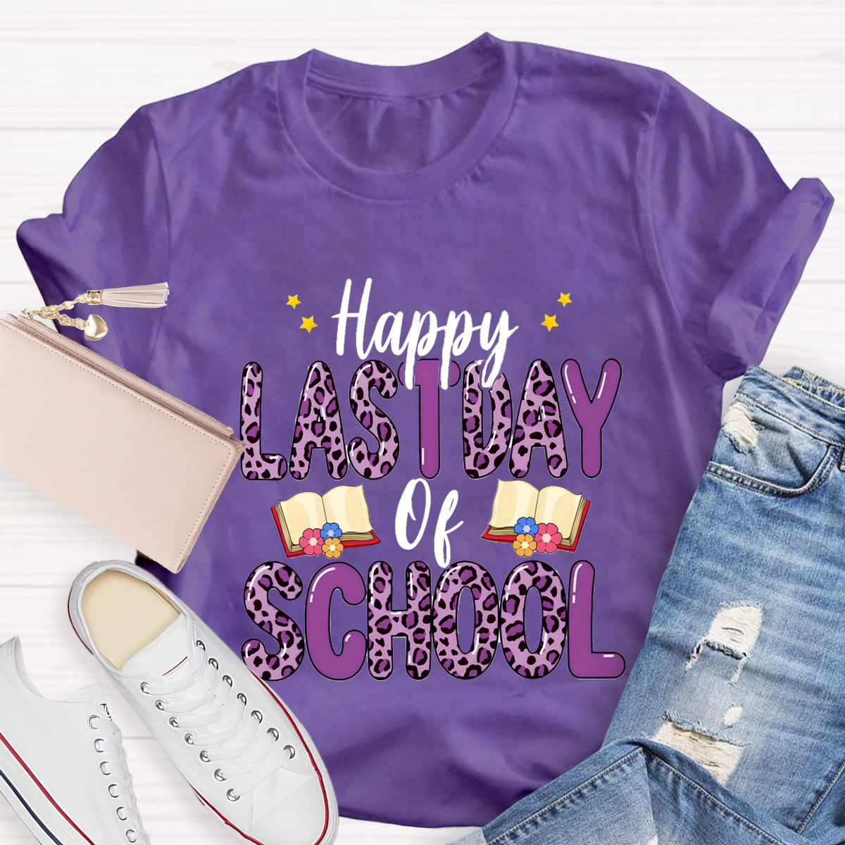 Happy Last Day Of School Purple Printed T-Shirt