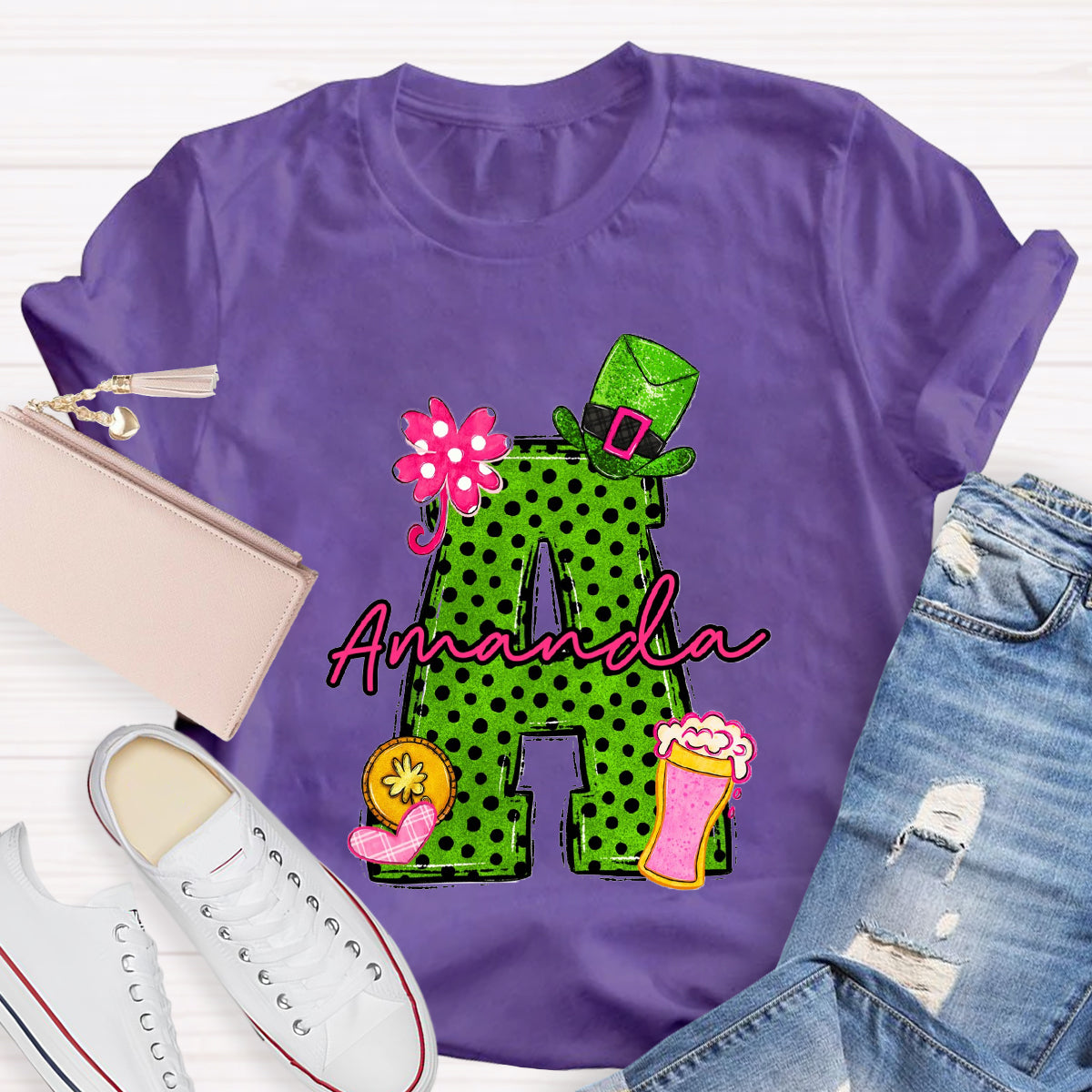 Personalized Name St Patrick's Day Hat Flower -Shirt