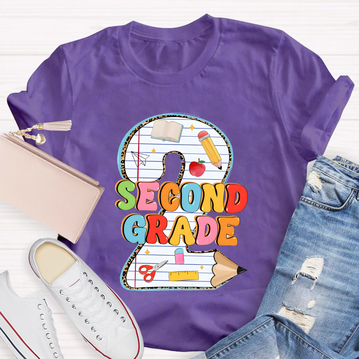 Personalized Grade Pencil Number Second Grand Teacher T-Shirt