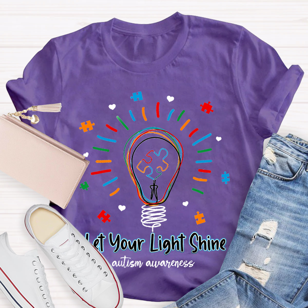 Let Your Light Shine Autism Awareness Teacher T-Shirt