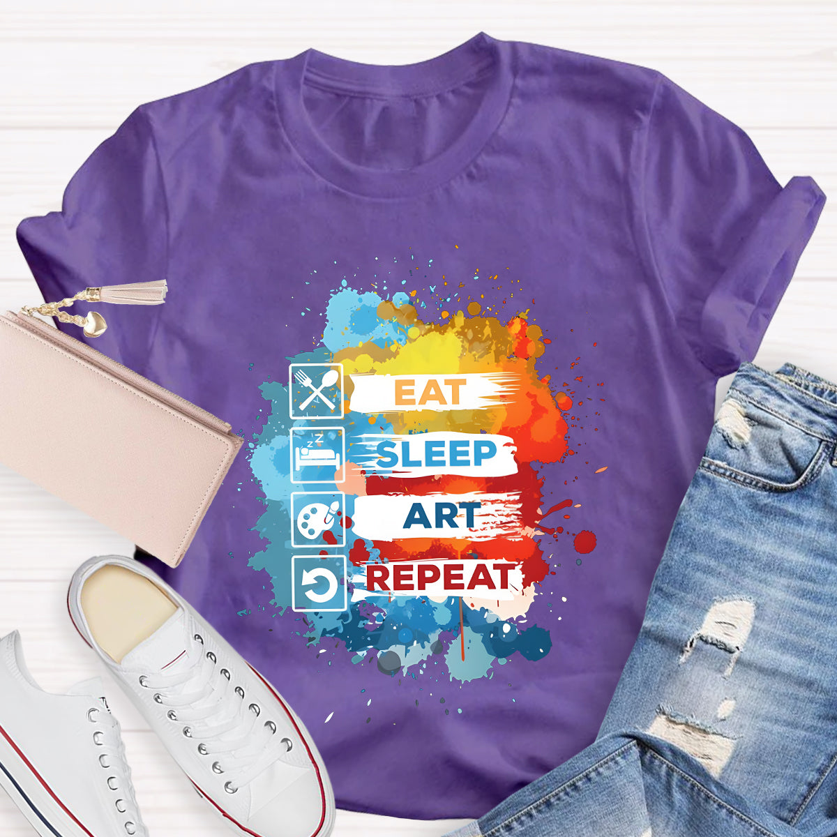 Eat Sleep Art Repeat Teacher T-Shirt