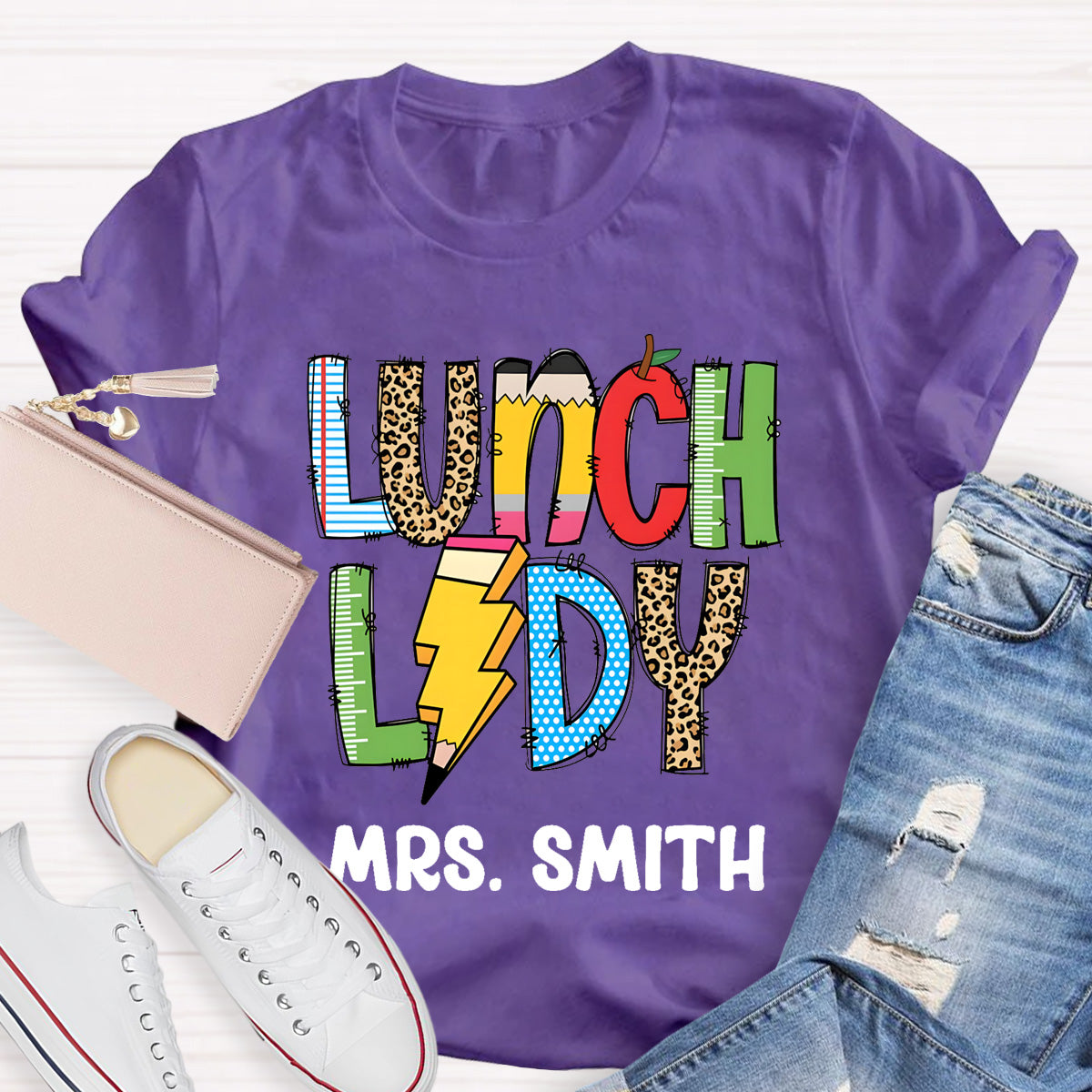 Personalized Lunch Lady Name Leopard T-Shirt