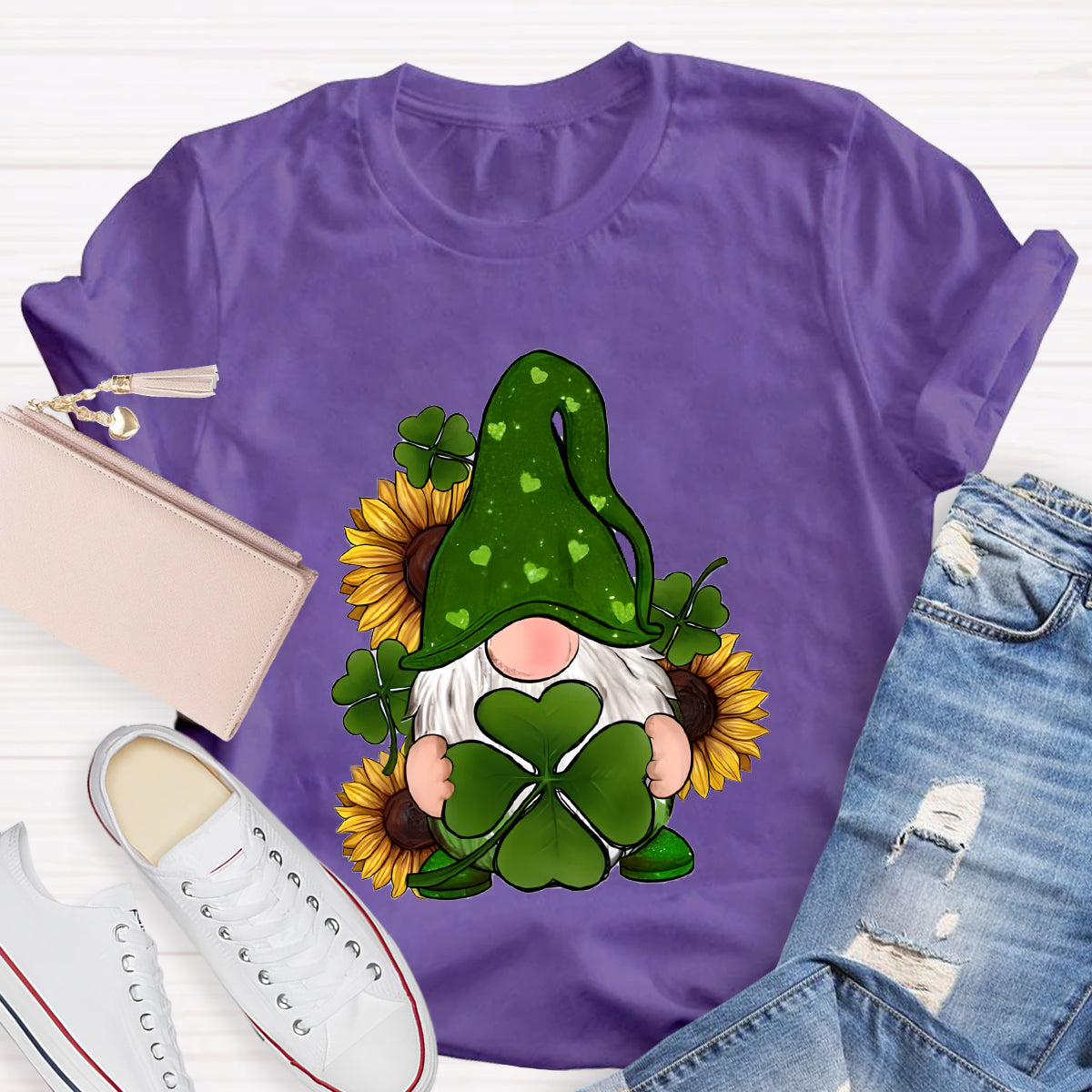 St. Patricks Day Gnome With Sunflowers Teacher T-Shirt