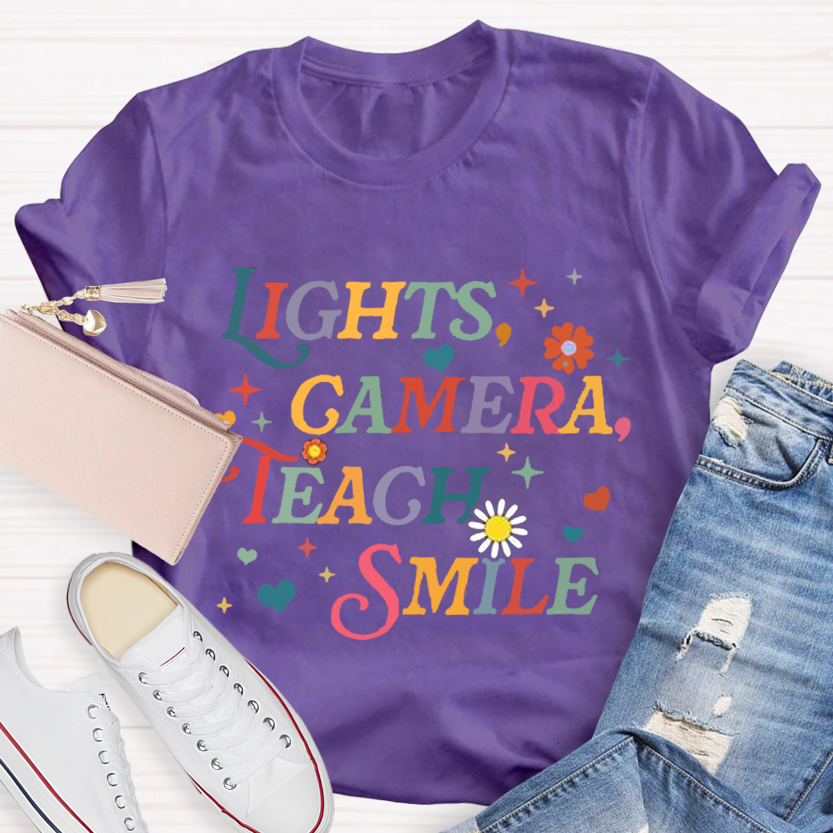 Lights Camera Teach Smile Teacher T-Shirt