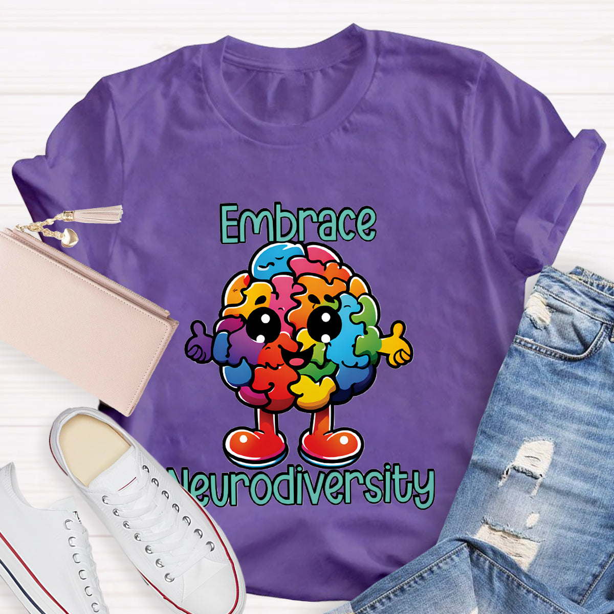 Embrace Neurodiversity Colorful Brain T-Shirt