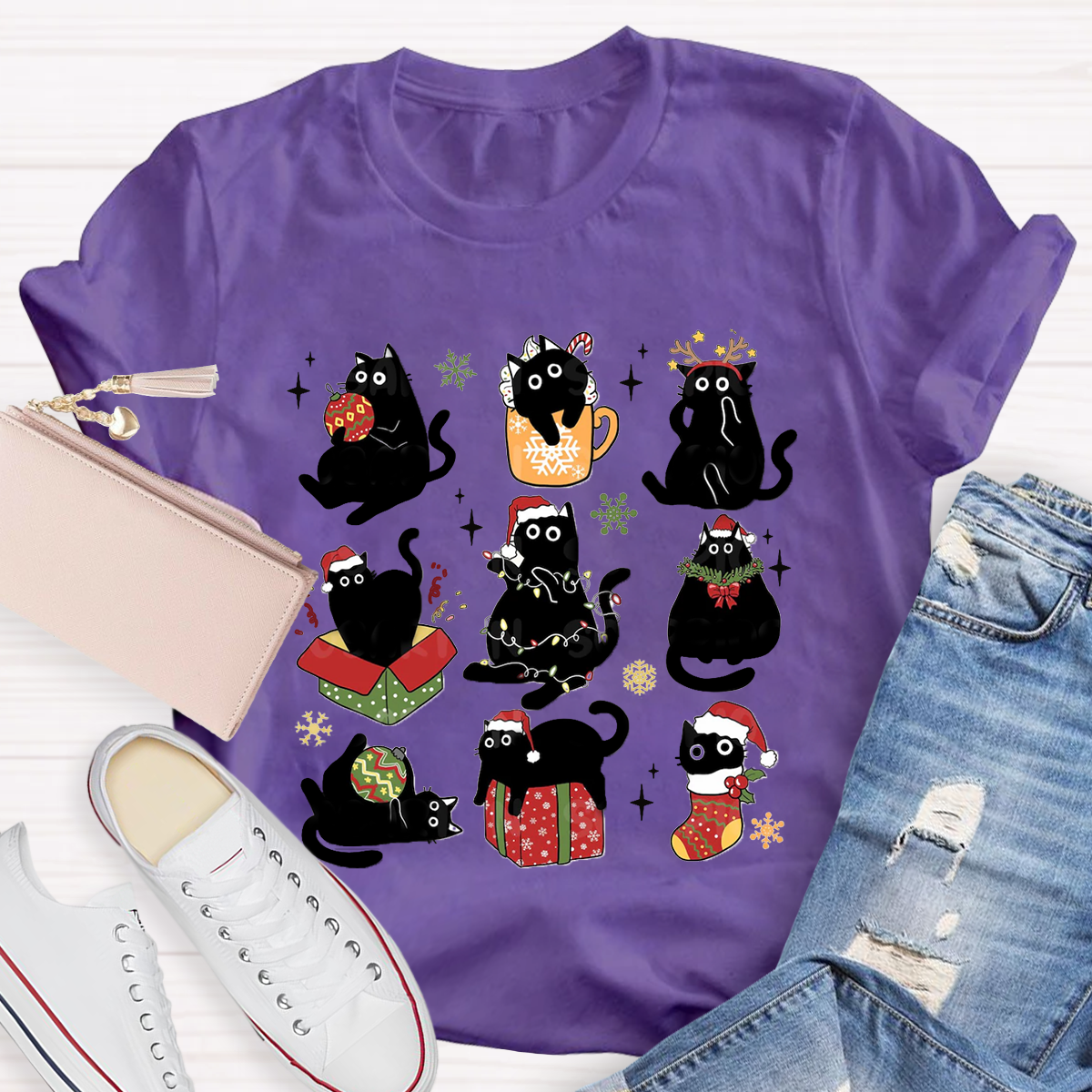 Black Cat Christmas T-Shirt