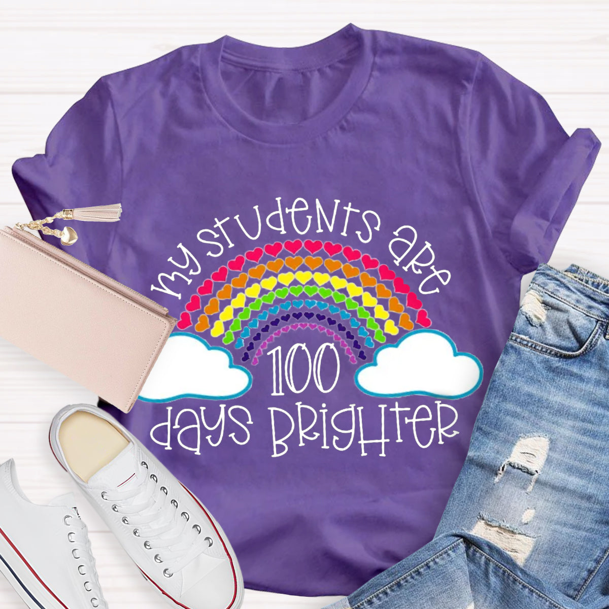 My Students Are 100 Days Brighter Rainbow Teacher T-Shirt