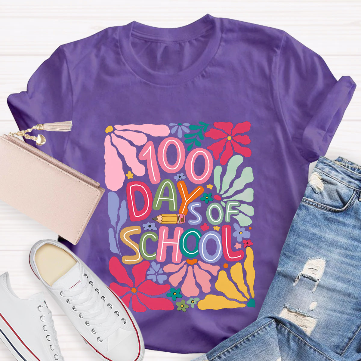 Floral 100 Days Of School Teacher T-Shirt