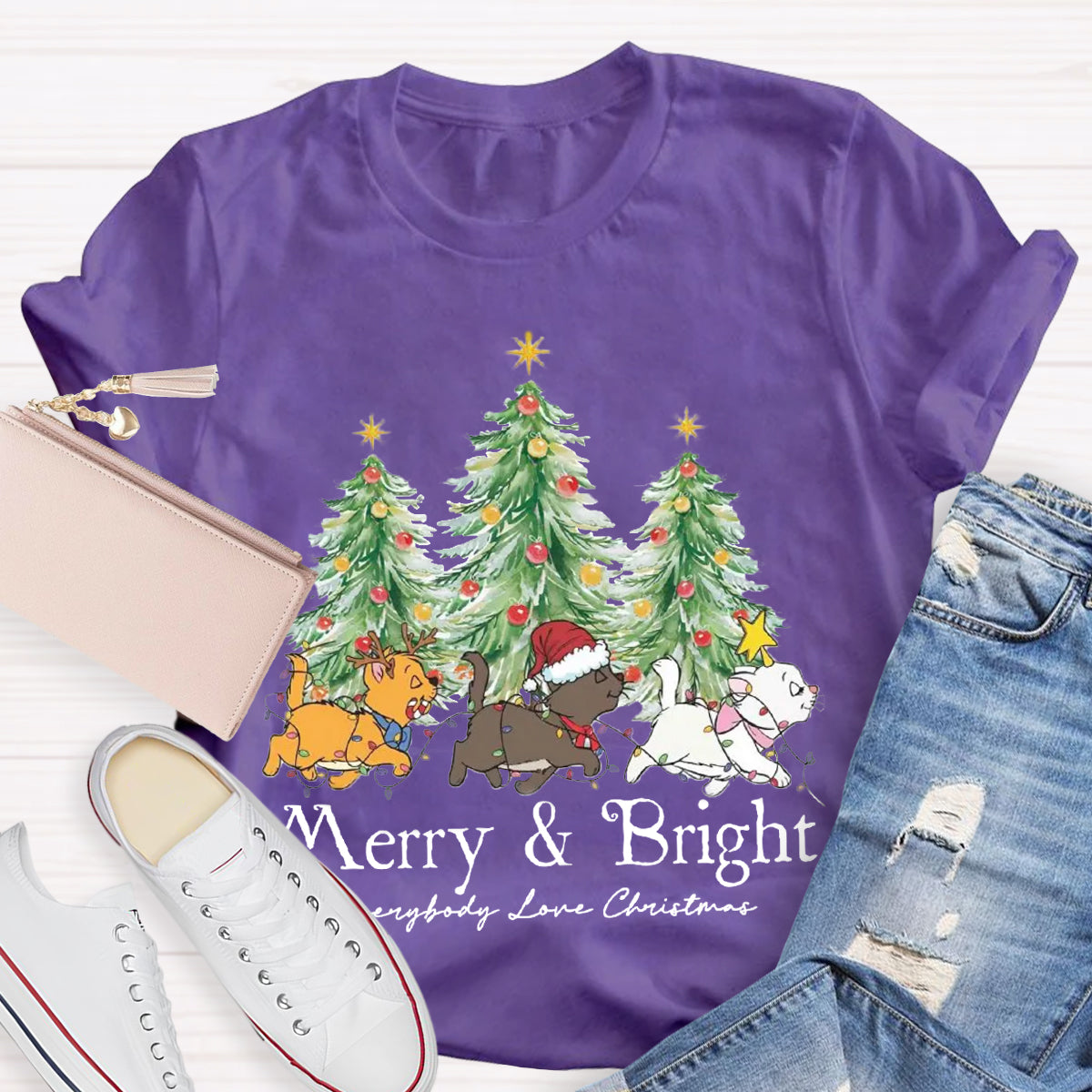 Merry & Bright Everybody Love Christmas Teacher T-Shirt