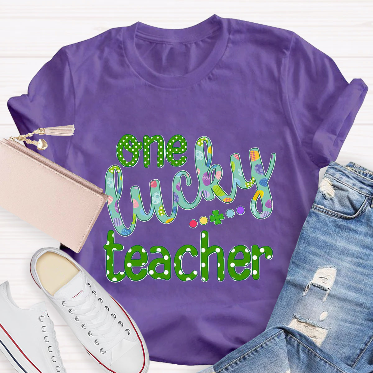 One Lucky Teacher Polka Dot Design T-Shirt