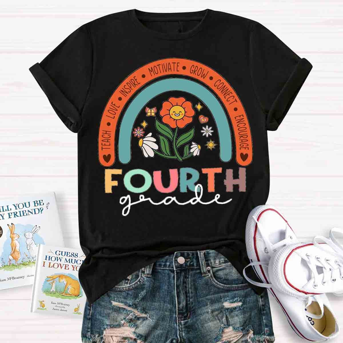 Personalized Grade Colorful Flowers Rainbow  T-Shirt