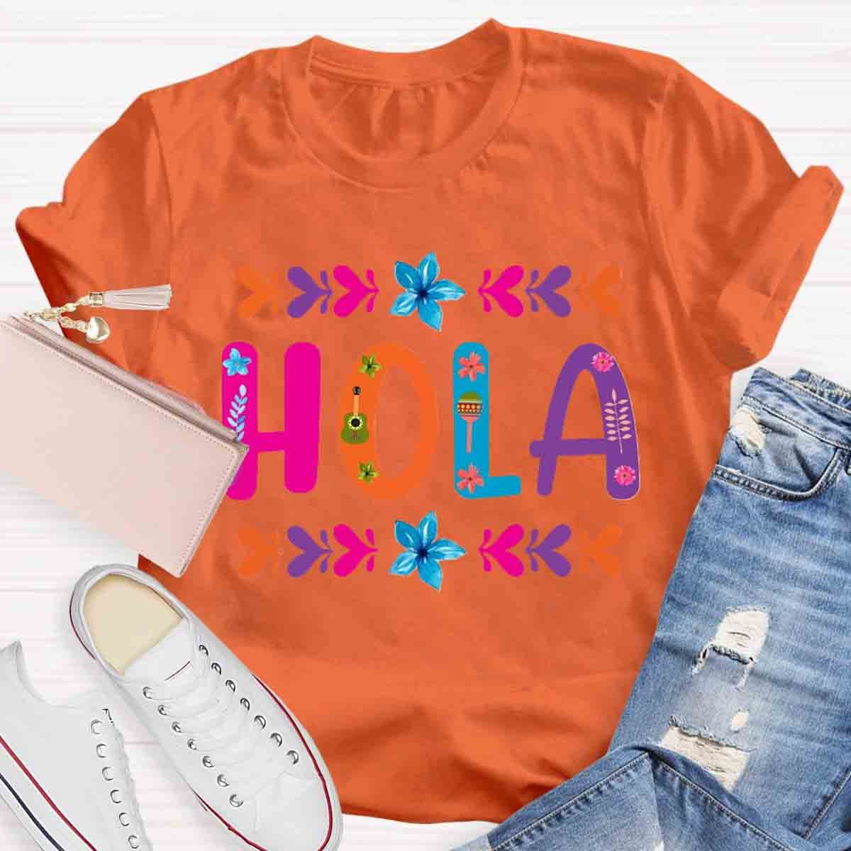 Floral Hola Spanish Teacher T-Shirt