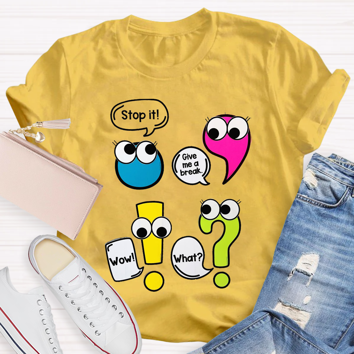 Funny Punctuation Marks Cute and Humorous Cartoon Characters T-Shirt