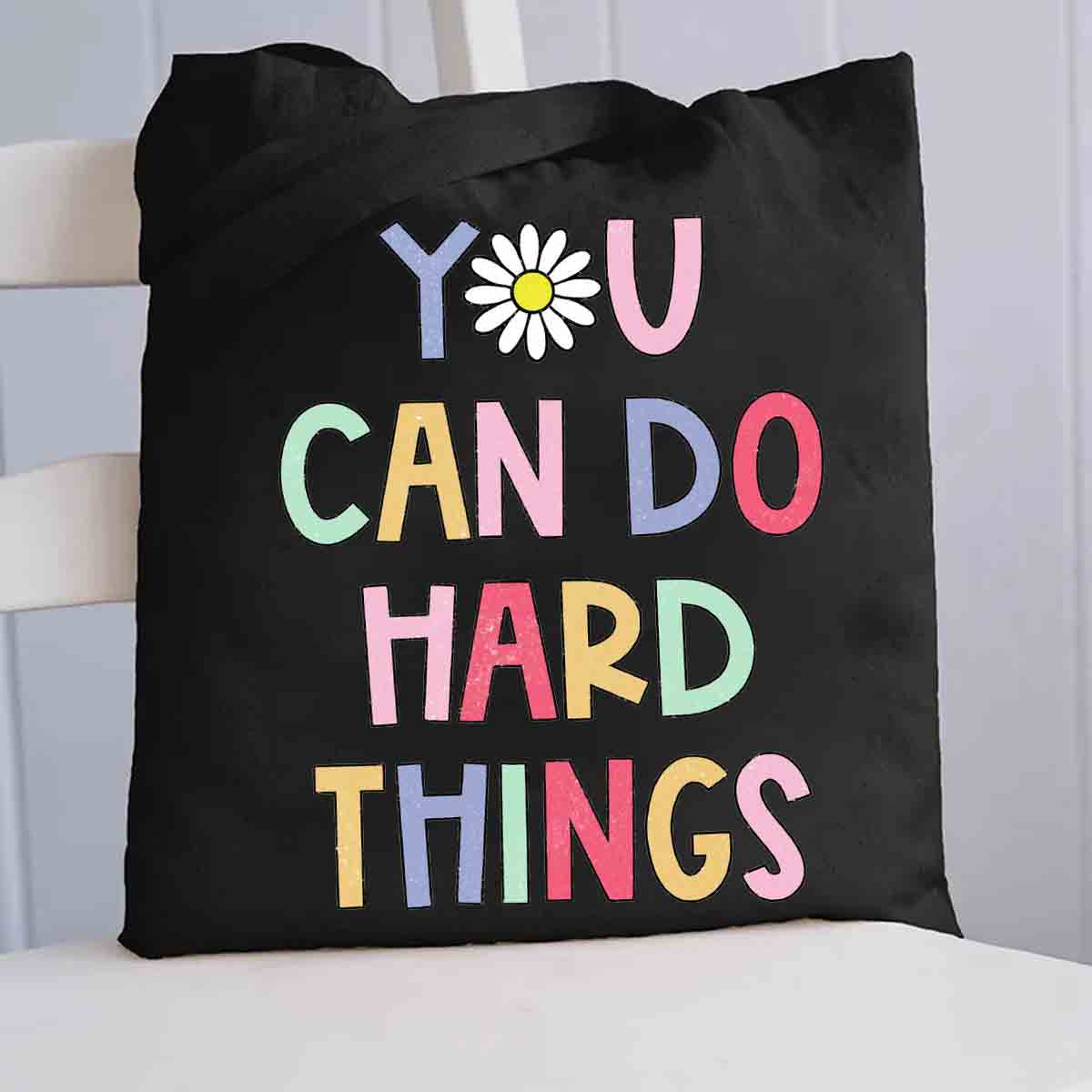 Floral You Can Do Hard Things Canvas Tote Bag