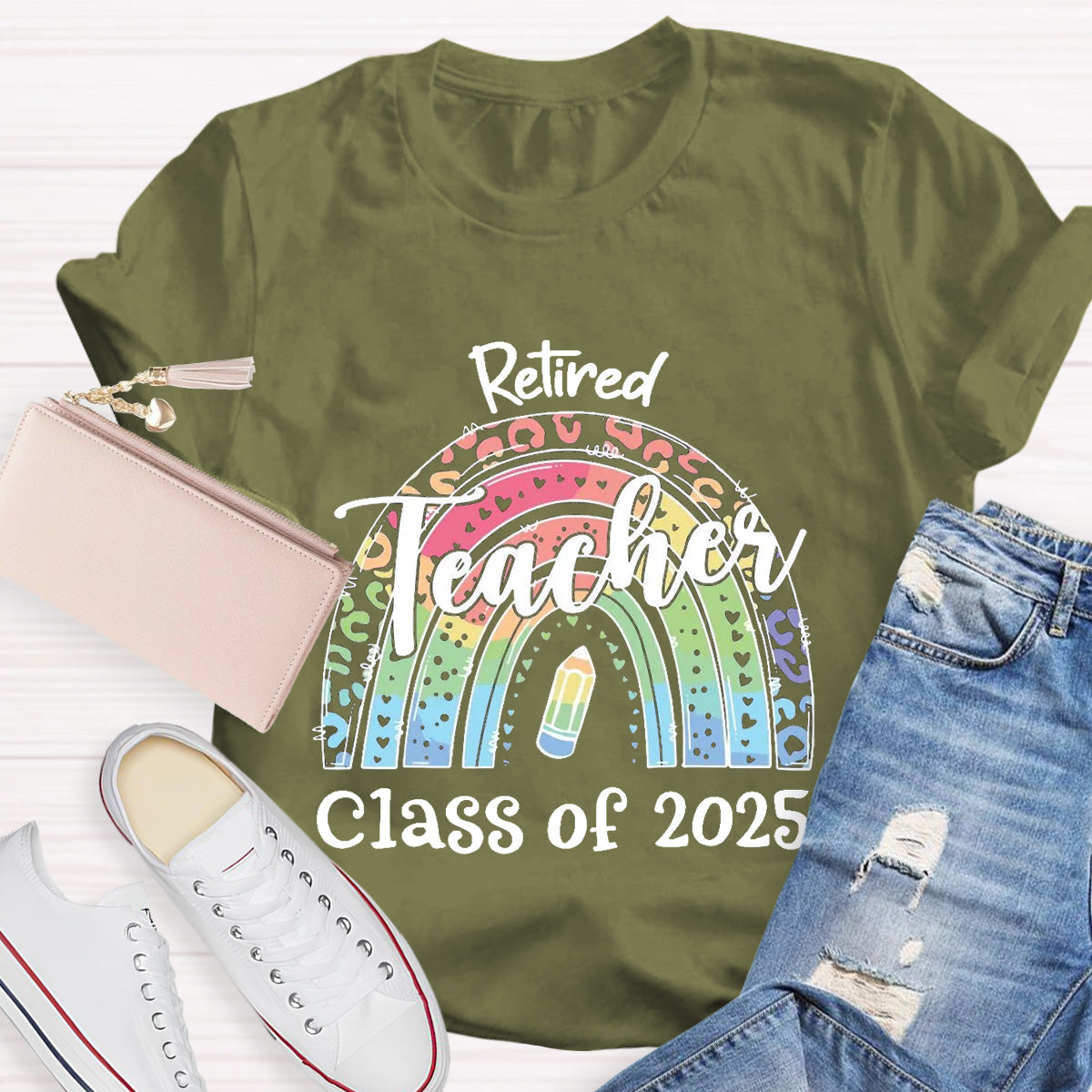 Personalize Year Retired Rainbow Teacher T-Shirt