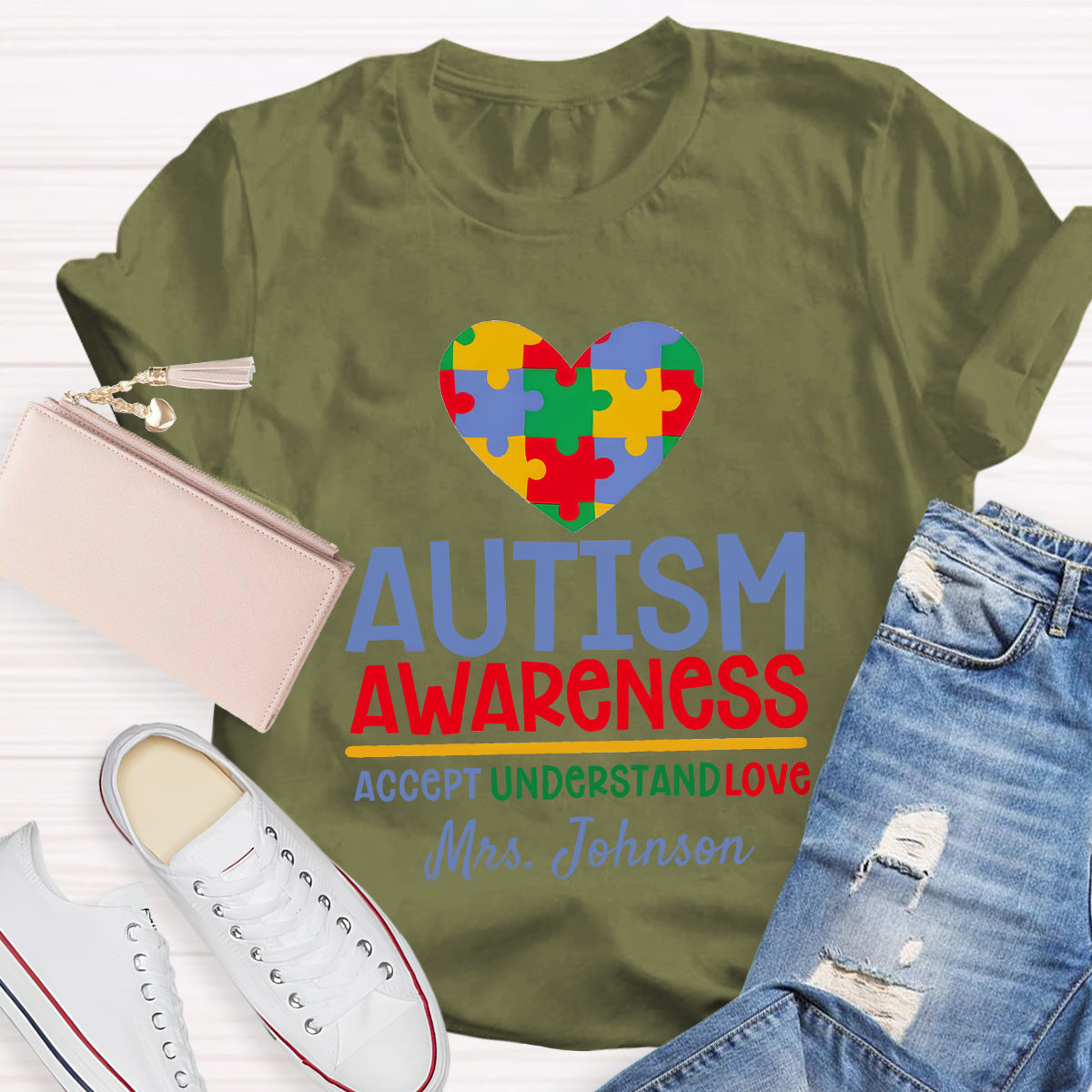 Personalized Autism Awareness Accept Understand Love Teacher T-Shirt