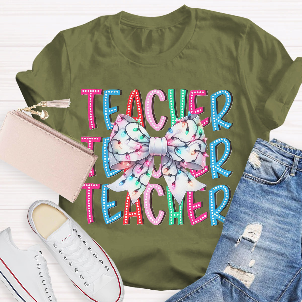 Christams Teacher Bow T-Shirt